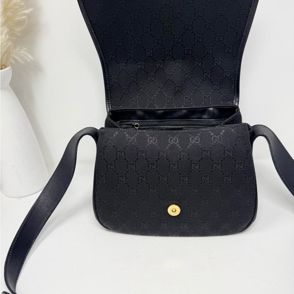💯 Authentic GUCCI vintage monogram Print Black Shoulder Bag - Picture 4 of 11